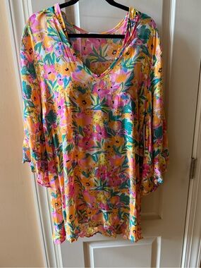 Anne Cole Yellow Pink Floral Swim Cover-Up. & matching swimsuit